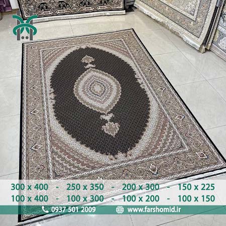 فرش ماشینی 1200 شانه 8 رنگ ماهی اصیل تبریز سرمه ای کد 1201 فرش ماهوت کویر