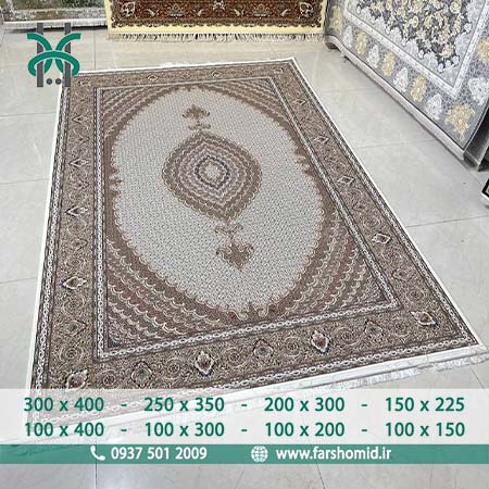 فرش ماشینی 1200 شانه 8 رنگ ماهی اصیل تبریز کرم  1201 فرش ماهوت کویر