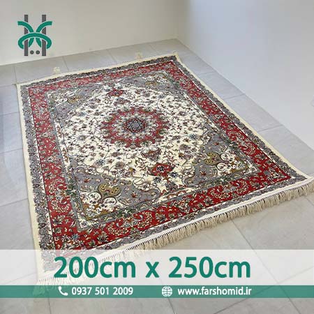فرش ماشینی 700 شانه سایز سفارشی 200در250 سانتیمتر ۸ رنگ اصل ایلیا کرم حاشیه گلبهی قالی کشمیر