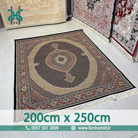 فرش ماشینی 700 شانه 8 رنگ اصل سایز سفارشی 200در250 سلطان ماهی تبریز سرمه ای قالی کشمیر