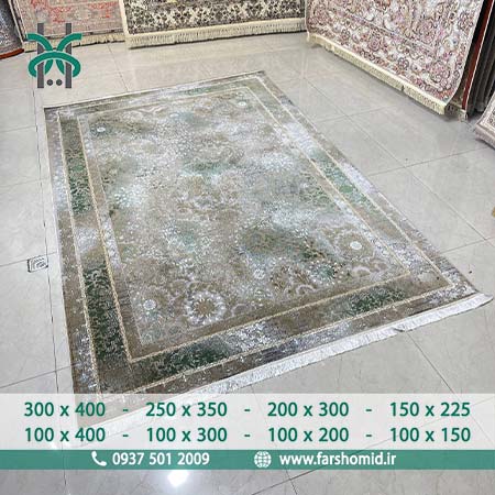 فرش ماشینی 1200 شانه 8 رنگ وینتیج طوسی سبز کد 123019 فرش ماهوت کویر