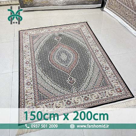 فرش ماشینی 700 شانه سایز سفارشی 150در 200 ماهی تبریز سرمه ای فرش سورنا