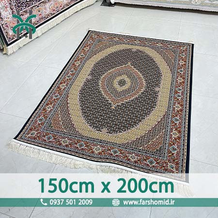 فرش ماشینی 700 شانه 8 رنگ اصل سایز سفارشی 150در200 سلطان ماهی تبریز سرمه ای قالی کشمیر