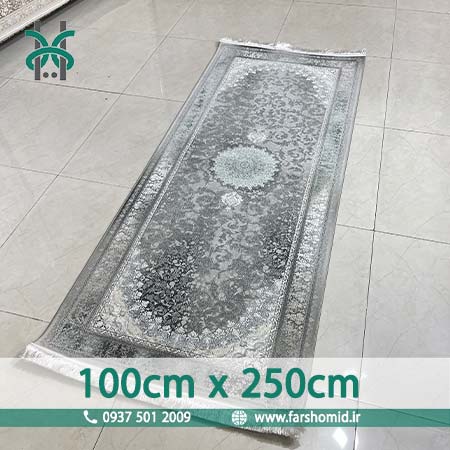 فرش ماشینی 1200 شانه 8 رنگ وینتیج طوسی سایز سفارشی 100در250 کد 21052 کلکسیون پاسارگاد پلاس فرش افشون