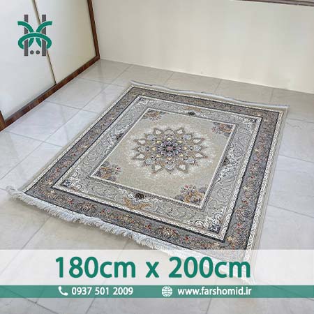 فرش ماشینی 1000 شانه سایز سفارشی 180 سانتیمتر در 2 متر سلین صدفی ( کرم طلایی ) فرش سورنا