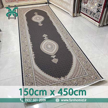 فرش ماشینی 1200 شانه 8 رنگ سایز سفارشی 150 سانتیمتر در 450 سانتیمتر ماهی اصیل تبریز سرمه ای کد 1201 فرش ماهوت کویر