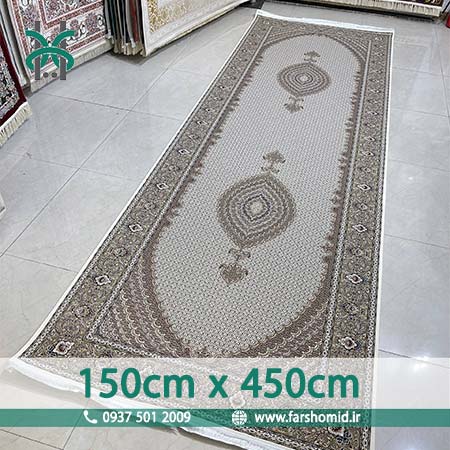 فرش ماشینی 1200 شانه 8 رنگ سایز سفارشی 150 سانتیمتر در 450 سانتیمتر ماهی اصیل تبریز کرم کد 1201 فرش ماهوت کویر
