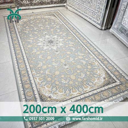 فرش ماشینی 1000 شانه گلبرجسته سایز خاص 2 متر در 4 متر سابات سیلور کلکسیون ساچلی فرش سورنا