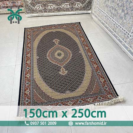 فرش ماشینی 700 شانه 8 رنگ اصل سایز سفارشی 150 سانتیمتر در 250 سانتیمتر سلطان ماهی تبریز سرمه ای قالی کشمیر