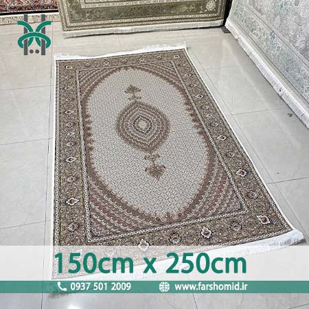 فرش ماشینی 1200 شانه 8 رنگ سایز سفارشی 150 سانتیمتر در 250 سانتیمتر ماهی اصیل تبریز کرم کد 1201 فرش ماهوت کویر