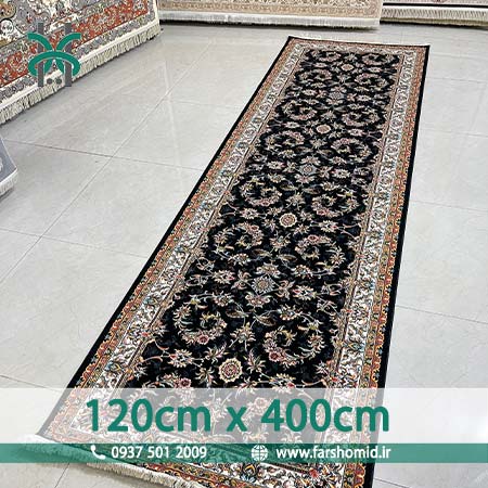 فرش ماشینی 700 شانه سایز سفارشی 120 سانتیمتر در 4 متر صبا سرمه ای فرش هستی
