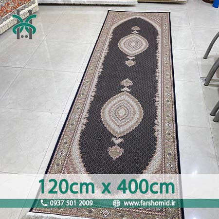 فرش ماشینی 1200 شانه 8 رنگ سایز سفارشی 120 سانتیمتر در 4 متر ماهی اصیل تبریز سرمه ای کد 1201 فرش ماهوت کویر