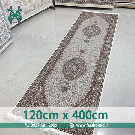 فرش ماشینی 1200 شانه 8 رنگ سایز سفارشی 120 سانتیمتر در 4 متر ماهی اصیل تبریز کرم کد 1201 فرش ماهوت کویرفل