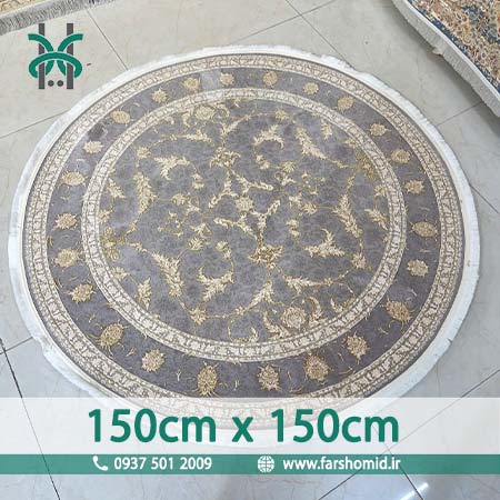 فرش ماشینی 1200 شانه دایره قطر 150 سانتیمتر 8 رنگ افشان  دلسا کد 124۲9 صدفی فرش بزرگمهر