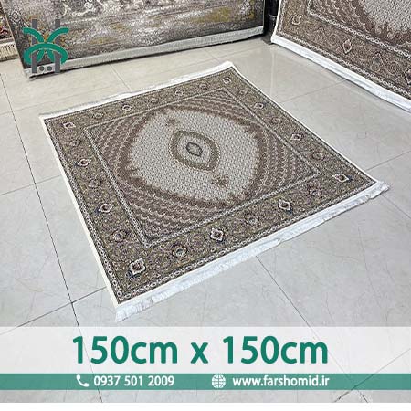 فرش ماشینی 1200 شانه مربع  150 سانتیمتر در 150 سانتیمتر 8 رنگ ماهی اصیل تبریز کرم کد 1201 فرش ماهوت کویر