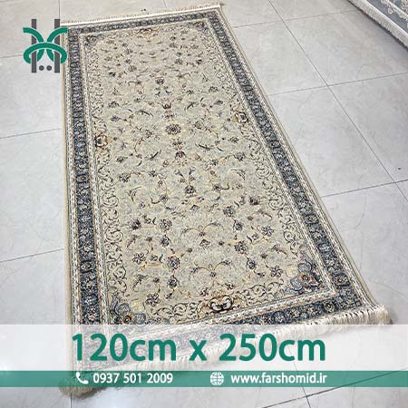 فرش ماشینی 700 شانه 8 رنگ سایز 120 در 250 سانتیمتر افشان اکازیون بژ حاشیه متالیک فرش سورنا