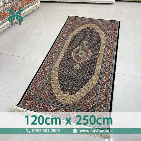 فرش ماشینی 700 شانه 8 رنگ اصل سایز سفارشی 120 سانتیمتر در 250 سانتیمتر سلطان ماهی تبریز سرمه ای قالی کشمیر