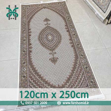 فرش ماشینی 1200 شانه 8 رنگ سایز سفارشی 120 سانتیمتر در 250 سانتیمتر ماهی اصیل تبریز کرم کد 1201 فرش ماهوت کویرفل