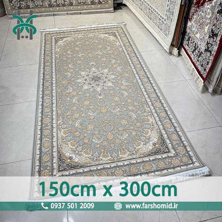فرش ماشینی 1000 شانه گلبرجسته سایز خاص 150 سانتیمتر در 3 متر سابات سیلور کلکسیون ساچلی فرش سورنا