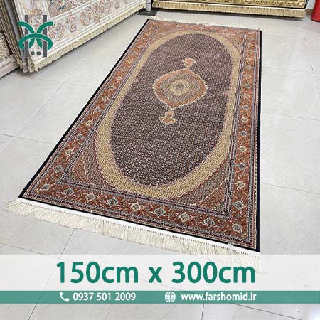 فرش ماشینی 700 شانه 8 رنگ اصل سایز سفارشی 150 سانتیمتر در 3 متر سلطان ماهی تبریز سرمه ای قالی کشمیر