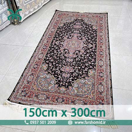 فرش ماشینی 1200 شانه 8 رنگ سایز سفارشی 150 سانتیمتر در 3 متر خطیبی مشکی قالی کشمیر