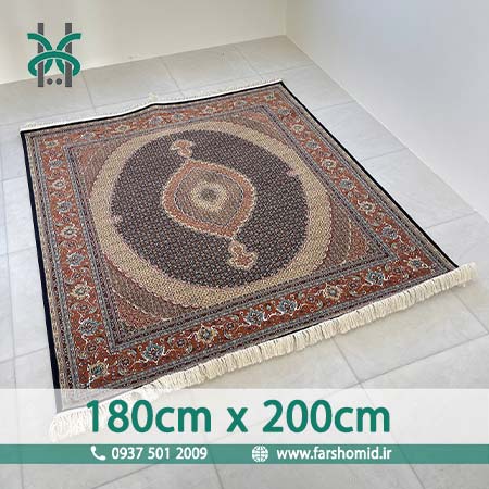 فرش ماشینی 700 شانه 8 رنگ اصل سایز سفارشی 180 سانتیمتر در 2 متر سلطان ماهی تبریز سرمه ای قالی کشمیر