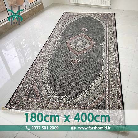 فرش ماشینی 700 شانه سایز سفارشی 180 سانتیمتر در 4 متر ماهی تبریز سرمه ای فرش سورنا