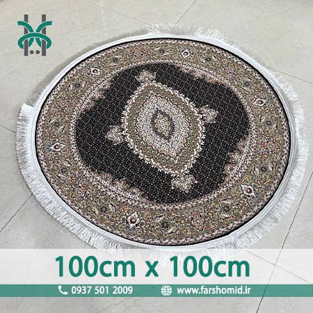 فرش ماشینی 1200 شانه گرد قطر 1 متر 8 رنگ ماهی اصیل تبریز سرمه ای کد 1201 فرش ماهوت کویر
