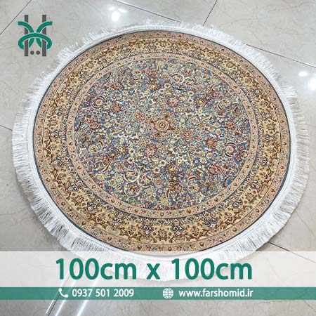 فرش ماشینی 1500 شانه 8 رنگ دایره قطر 1 متر گل افشان آبی تیره خاطره کویر کاشان