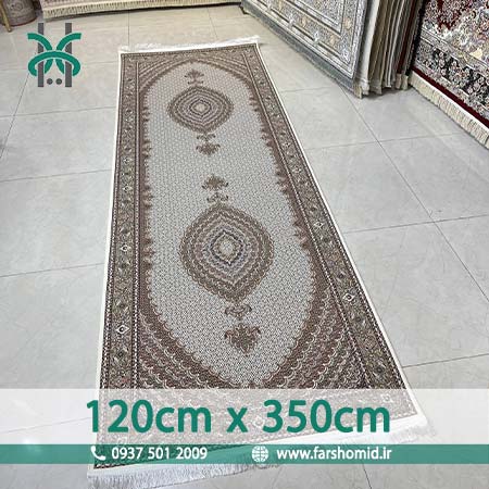 فرش ماشینی 1200 شانه 8 رنگ سایز سفارشی 120 سانتیمتر در 350 سانتیمتر ماهی اصیل تبریز کرم کد 1201 فرش ماهوت کویرفل