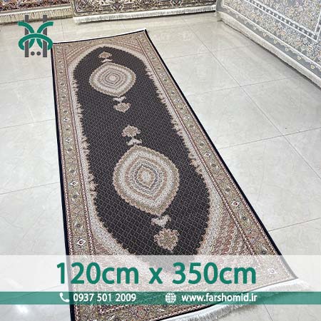 فرش ماشینی 1200 شانه 8 رنگ سایز سفارشی 120 سانتیمتر در 350 سانتیمتر ماهی اصیل تبریز سرمه ای کد 1201 فرش ماهوت کویر