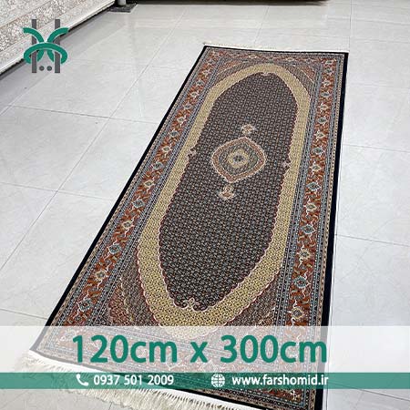 فرش ماشینی 700 شانه 8 رنگ اصل سایز سفارشی 120 سانتیمتر در 3 متر سلطان ماهی تبریز سرمه ای قالی کشمیر