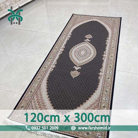 فرش ماشینی 1200 شانه 8 رنگ سایز سفارشی 120 سانتیمتر در 3 متر ماهی اصیل تبریز سرمه ای کد 1201 فرش ماهوت کویر