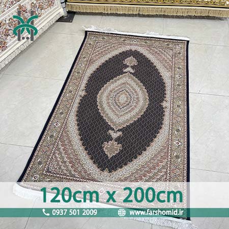 فرش ماشینی 1200 شانه 8 رنگ سایز سفارشی 120 سانتیمتر در 2 متر ماهی اصیل تبریز سرمه ای کد 1201 فرش ماهوت کویر