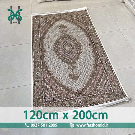 فرش ماشینی 1200 شانه 8 رنگ سایز سفارشی 120 سانتیمتر در 2 متر ماهی اصیل تبریز کرم کد 1201 فرش ماهوت کویر