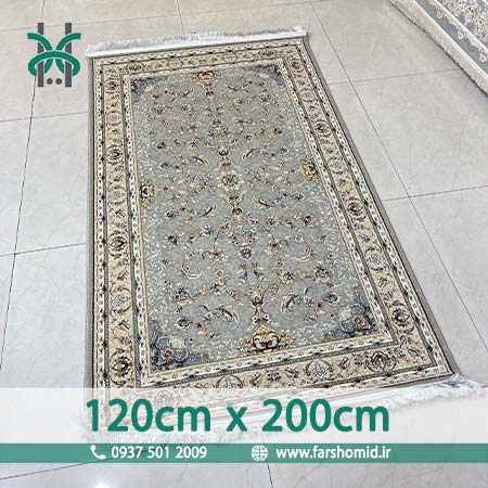 فرش ماشینی 700 شانه 8 رنگ اسایز خاص 120 سانتیمتر در 2 متر فشان اکازیون نقره ای فرش سورنا