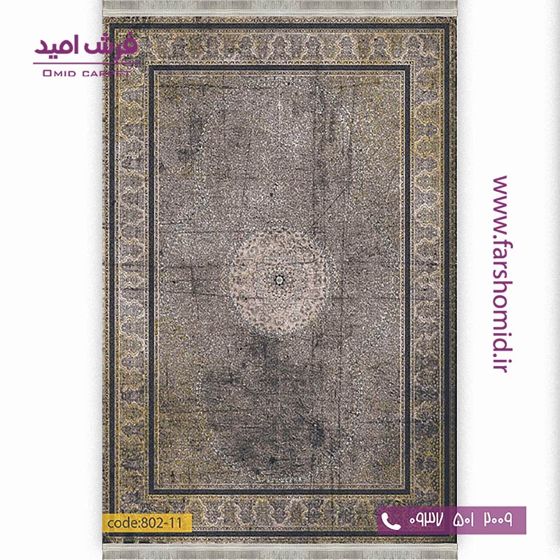 فرش وینتیج 1200 شانه کد 11-802 طوسی مشکی فرش برنتین