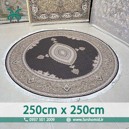 فرش ماشینی 1200 شانه گرد قطر 250 سانتیمتر 8 رنگ ماهی اصیل تبریز سرمه ای کد 1201 فرش ماهوت کویر