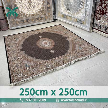 فرش ماشینی مربع 250 سانتیمتر در 250 سانتیمتر 1000 شانه ماهی خوی سرمه ای فرش امید