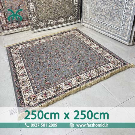 فرش ماشینی 1200 شانه سنگین 8 رنگ مربع 250 سانتیمتر در 250 سانتیمتر طرح رزالین نسکافه ای سپاس نور