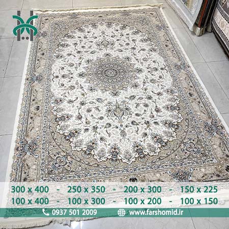 فرش ماشینی 1200 شانه 8 رنگ کد 14001 کرم کلکسیون فلورانس فرش بزرگمهر
