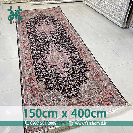 فرش ماشینی 1200 شانه 8 رنگ سایز سفارشی 150 سانتیمتر در 4 متر خطیبی مشکی قالی کشمیر