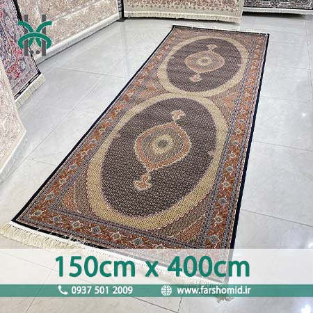 فرش ماشینی 700 شانه 8 رنگ اصل سایز سفارشی 150 سانتیمتر در 4 متر سلطان ماهی تبریز سرمه ای قالی کشمیر