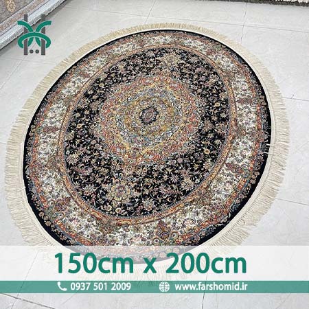 فرش ماشینی 1000 شانه گرد بیضی 150 سانتیمتر در 2 متر خطیبی سرمه ای طرح آنا فرش آرشام
