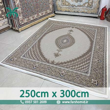 فرش ماشینی 1200 شانه 8 رنگ سایز سفارشی 250 سانتیمتر در 3 متر ماهی اصیل تبریز کرم کد 1201 فرش ماهوت کویر