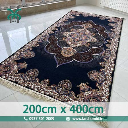 فرش ماشینی 1000 شانه 10 رنگ سایز خاص 2 متر در 4 متر پانیذ سرمه ای فرش سورنا