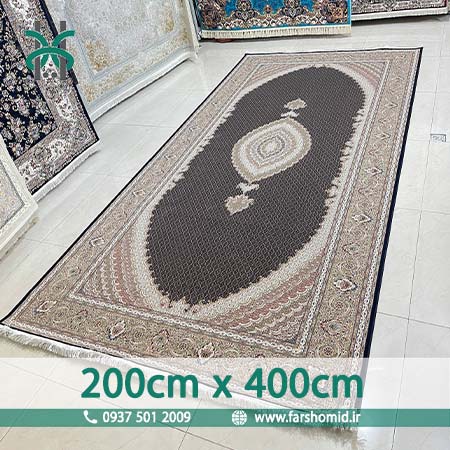 فرش ماشینی 1200 شانه 8 رنگ سایز سفارشی 2 متر در 4 متر ماهی اصیل تبریز سرمه ای کد 1201 فرش ماهوت کویر