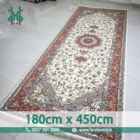 فرش ماشینی 700 شانه سایز سفارشی 180 سانتیمتر در 450 ساتیمتر ۸ رنگ اصل ایلیا کرم حاشیه گلبهی قالی کشمیر
