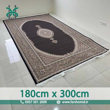 فرش ماشینی 1200 شانه 8 رنگ سایز سفارشی 180 سانتیمتر در 3 متر ماهی اصیل تبریز سرمه ای کد 1201 فرش ماهوت کویر