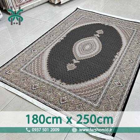 فرش ماشینی 1200 شانه 8 رنگ سایز سفارشی 180 سانتیمتر در 250 سانتیمتر ماهی اصیل تبریز سرمه ای کد 1201 فرش ماهوت کویر